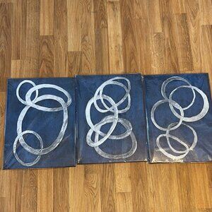 IKnow FOTO 3 pcs Modern Abstract Blue and Silver Circle Canvas Print